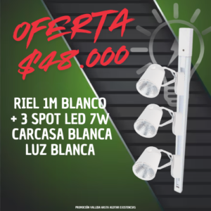 oferta riel spot Riel 1M Blanco + 3 Spot Led 7W Carcasa Blanca Luz Blanca