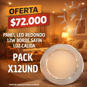 Pack X12 Panel Redondo Incrustar 12W Borde Satinado Luz Cálida