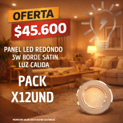 Pack X12 Panel Redondo Incrustar 3W Borde Satinado Luz Cálida