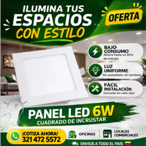 Pack X12 Panel LED Cuadrado 6W de Incrustar Luz Blanca