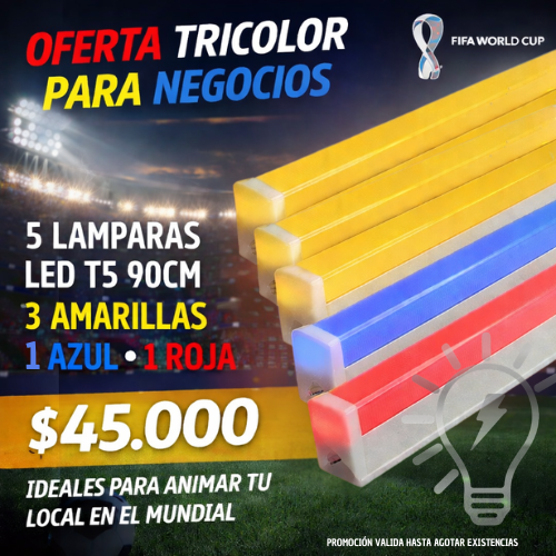 Pack 4 Lamparas T5 90cm – Ilumina tu Local con los Colores del Mundial